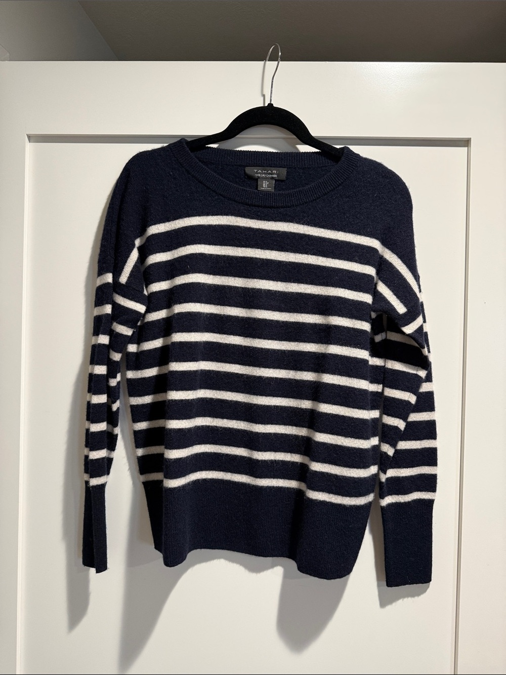 Tahari Navy and White Striped Crewneck Sweater - Men